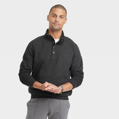Men's Quilted Snap Pullover Sweatshirt - Goodfellow & Co™ Black Xl : Target