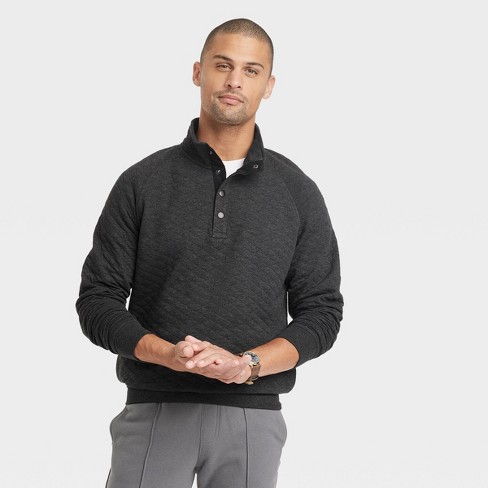 Men's Quilted Snap Pullover Sweatshirt - Goodfellow & Co™ Black