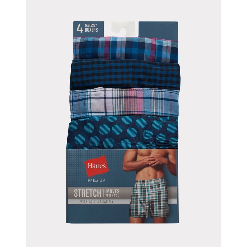 Hanes Premium Men's Stretch Woven Boxer Shorts 4pk - Blue/Green, 4 of 4