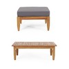 2 Pieces Mid-Century Modern Patio Furniture, Outdoor Garden Coffee Table And Ottoman, Living Room Wood Coffee Table Set With Upholstered Footstool - 2 of 4