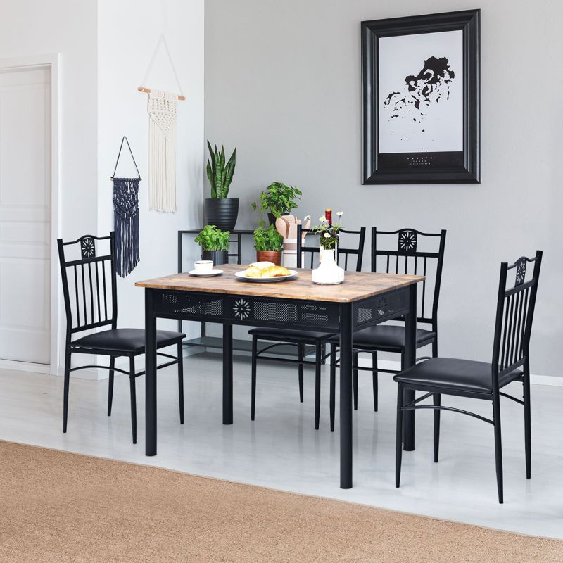 Tangkula 5 Piece Dining Set Wood Metal Table and Chairs Kitchen Furniture Black, 2 of 9