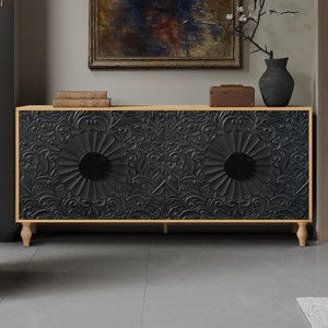 TiramisuBest 63'' Large Storage Cabinet with Carved Symmetrical Design Door - 1 of 4