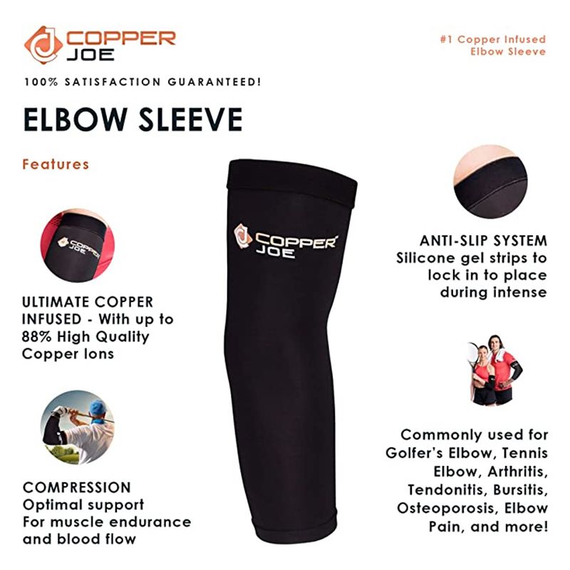 Copper Joe Recovery Elbow Compression Sleeve  Arthritis, Golfers ,Tennis Elbow And Tendonitis. Elbow Support Arm Sleeves For Men And Women - 2 Pack, 4 of 7