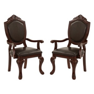ORRD Dining Chairs Set of 2 – Antique Leather Dining Chairs with Solid Wood Legs & Rivet Decor, for Kitchen, Bedroom, Living Room (Brown Armless) - 1 of 4