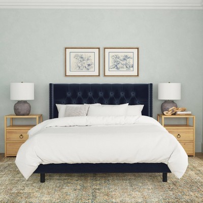 Queen Louis Wingback Platform Bed In Luxe Velvet Titan Ocean ...