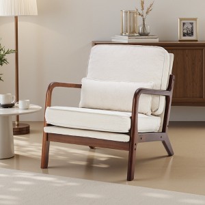 Zeus & Ruta Mid-Century Modern Accent Chair with Arms & Waist Cushion, Solid Wood Frame - 1 of 4