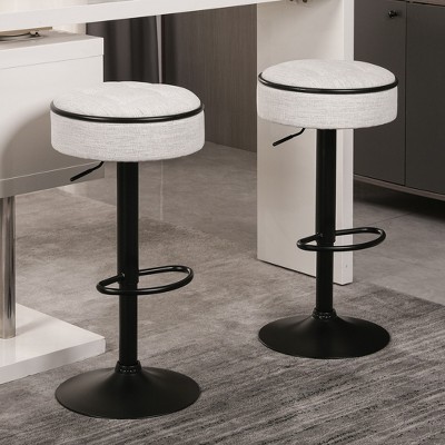KTMBDW Modern Bar Stools Set of 2, Adjustable Linen Upholstered Swivel Bar Stools, Bar Chairs with Hidden Storage for Kitchen Island