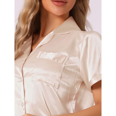 Champagne Satin Short Sleeve Shirt and Shorts Pajama Set