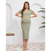 Women Maternity V Neck Dress Summer Short Sleeve Ribbed Knit Button Midi Dress Bodycon Nursing Dresses - 2 of 4