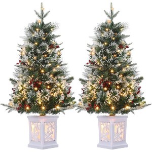 GAOMON Set of 2 Pre-lit Artificial Mini Christmas Tree, 3 ft Tabletop Christmas Trees with 78 LED Lights and Snowflake - 1 of 4