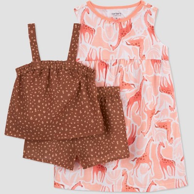 Image of Carter's Just One You®️ Toddler Girls' 3pc Giraffe Gown Pajama Set - Pink 18M