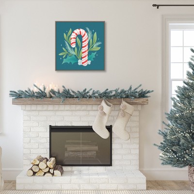 Holiday Candy Cane Framed Canvas Wall Art Print