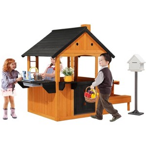JOYMOR Kids 3-8Y Spacious Wooden Outdoor Playhouse with Sink & Mailbox DIY Light Brown - 1 of 4