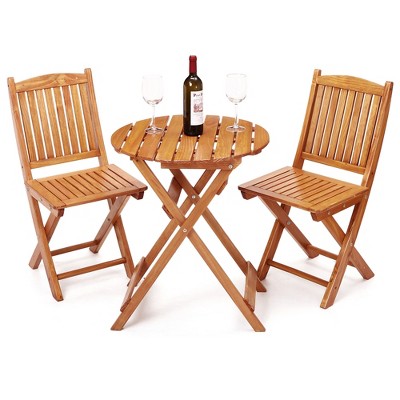 Garvee Foldable Patio Furniture Set, Outdoor Bistro Set for 2, Wooden Table and Chairs Set for Poolside, Beach, Backyard, Balcony, Deck
