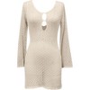 Womens Crochet Cover Up Long Sleeve Sexy Bodycon Sheer Knit Summer Beach Swimsuit Coverup Cut Out Mini Dress - 4 of 4