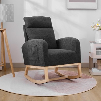 KTMBDW Nursery Rocking Chair, Teddy Upholstered Glider Rocker Rocking Accent Chair Padded Seat with High Backrest for Living Room, Bedroom, Offices
