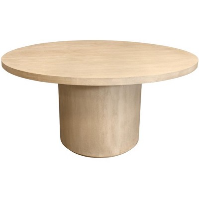 HomeRoots 60" Natural and Brown Rounded Solid Wood Pedestal Base Dining Table