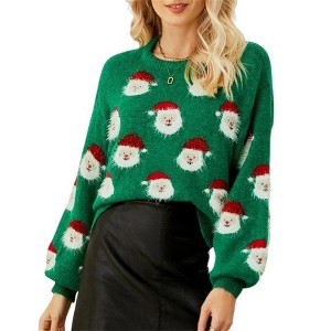 BLUEMING Women's Christmas Top Long Sleeve Round Neck Santa Claus Knitted Sweater Pullover Top - 1 of 4