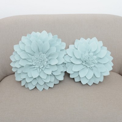 Aqua Felt Flower Shaped Decorative Throw Pillow