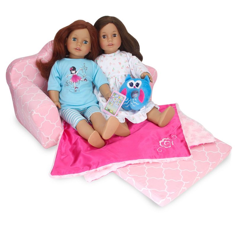 Sophia’s 2-in-1 Plush Pull-Out Sofa Bed for Two 18'' Dolls, Pink, 3 of 6