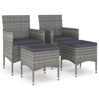 vidaXL 4-Piece Patio Chairs and Stools Set - PE Rattan Outdoor Furniture for Garden
