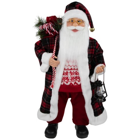 Northlight 24 Red and White Santa Claus with Lantern and Gift Bag  Christmas Figure