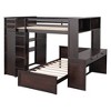 TIRAMISUBEST Twin/Full Size Bunk Bed with a Twin Size Stand-alone Bed, Bulit-in Desk and Wardrobe, Solid Wood Bunk Bedframe with Storage Shelves - 3 of 4
