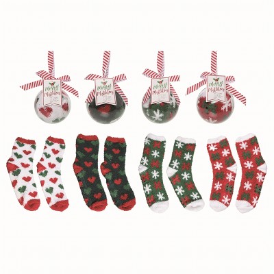 Transpac Polyester Multicolor Christmas Plush Socks in Ornament Ball Set of 4