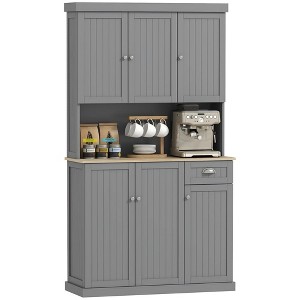 Dexmalle Kitchen Pantry Cabinet with Microwave Storage Shelf and Pegboard,Gray - 1 of 4