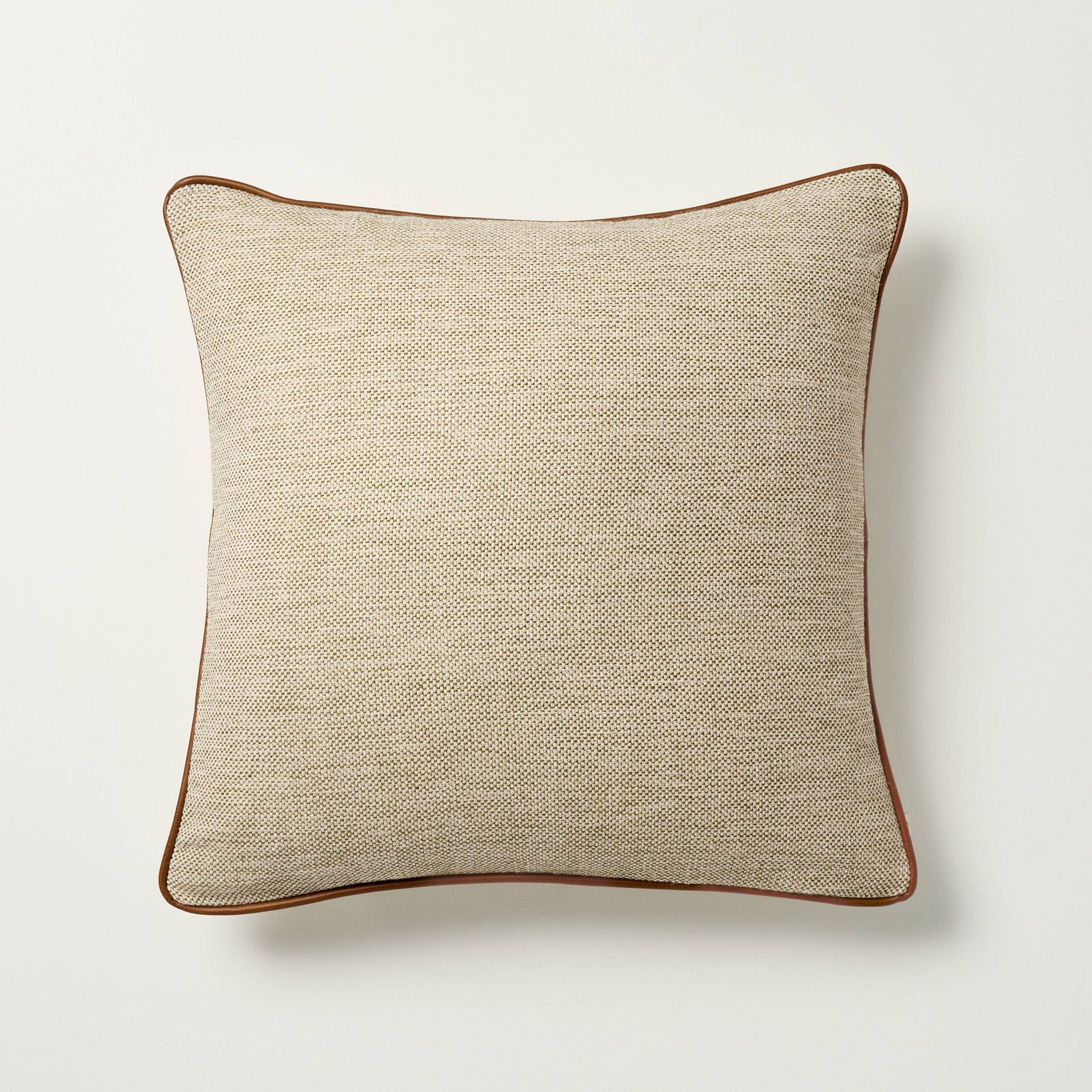 18"x18" Tweed with Faux Leather Trim Square Toss Pillow Green - Hearth & Hand™ with Magnolia