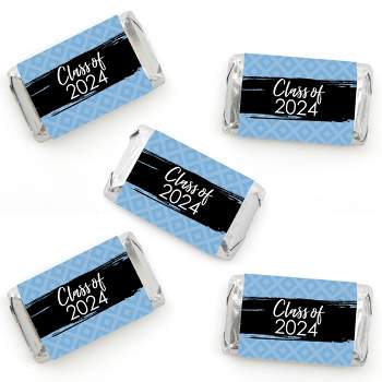 Big Dot of Happiness 2024 Light Blue Graduation Party - Mini Candy Bar Wrapper Stickers - Small Favors - 40 Count
