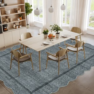 Modern Washable Area Rug, Scalloped Throw Carpet with Non Slip Backing, Low Pile Stain Resistant Floor Carpet for Living Room - 1 of 4