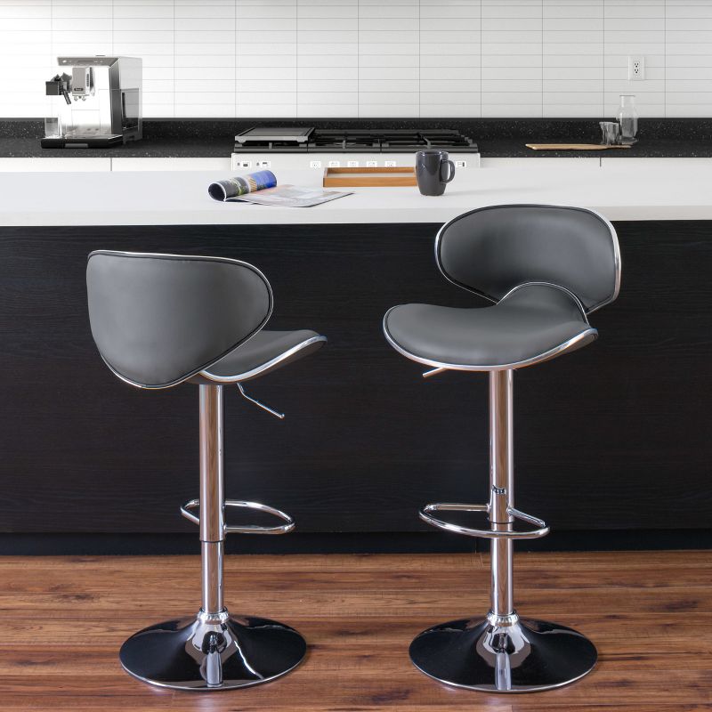 Set of 2 Curved Form Fitting Adjustable Bonded Leather Barstool Dark Gray - CorLiving, 2 of 10