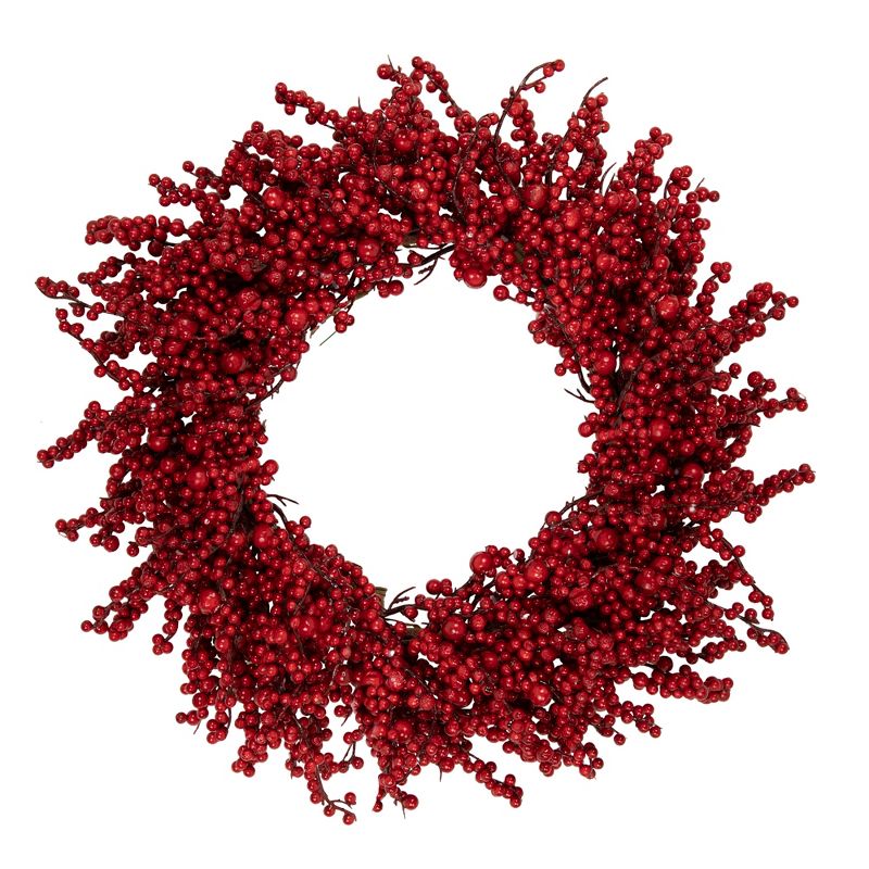 Northlight 22" Unlit Red Berries Artificial Christmas Wreath, 1 of 6