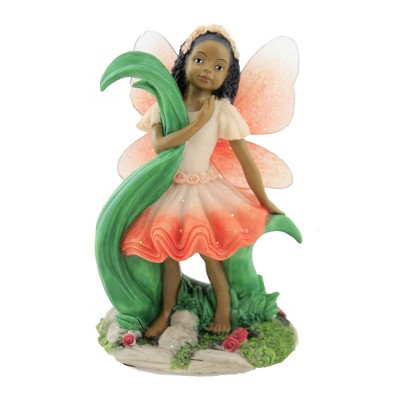 Black Art 5.75" Child Fairy Red Figurine Flowers  -  Decorative Figurines