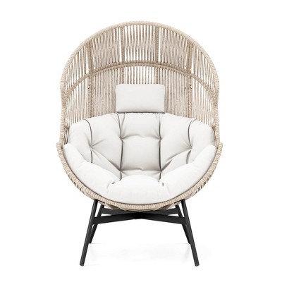 Tangkula Wicker Stationary Egg Chair Lounge Basket Sofa Chair w/ Heavy-Duty Metal Frame