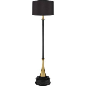 Possini Euro Design Burbank Mid Century Modern Art Deco 70" Tall Floor Lamp with Dimmer Round Riser Black Brass Drum Shade for Living Room - 1 of 4