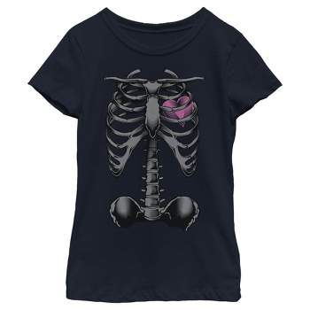 Girl's Lost Gods Halloween Skeleton Rib Cage Heart T-Shirt