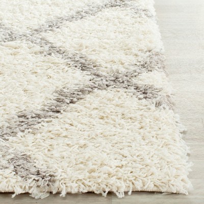 Ivory and Grey Diamond Trellis Shag Area Rug - 27" x 12"