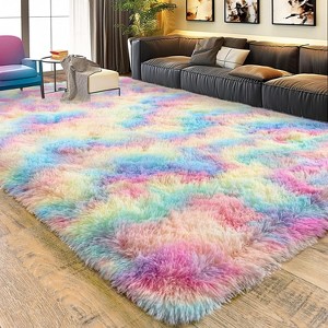 5x7ft Soft Fluffy Rainbow Area Rug, Non-Slip Shag Carpet for Living Room Bedroom, Plush Rug for Home Dorm Decor - 1 of 4