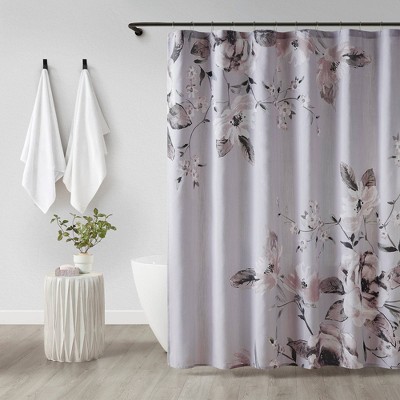 Madison Park Astrid Print Modern Natural Cotton Shower Curtain Lilac Purple: Botanical Design, Easy Care, Machine Washable