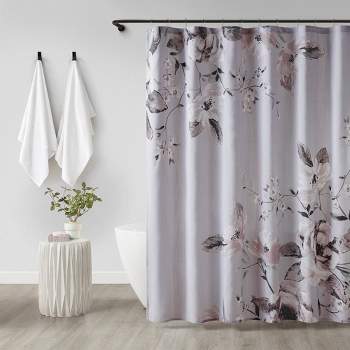 Madison Park Astrid Print Modern Natural Cotton Shower Curtain Lilac Purple