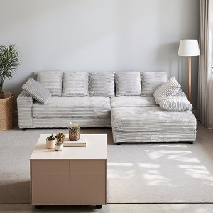 108.6" L-Shaped Corduroy Sectional Sofa with Storage Ottoman & 8 Pillows - 1 of 4