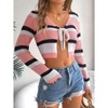 Crochet Tops for Women Striped Summer Color Block Tie Front Long Sleeve Crop Cardigan Drop Shoulder Sweater Top - 4 of 4