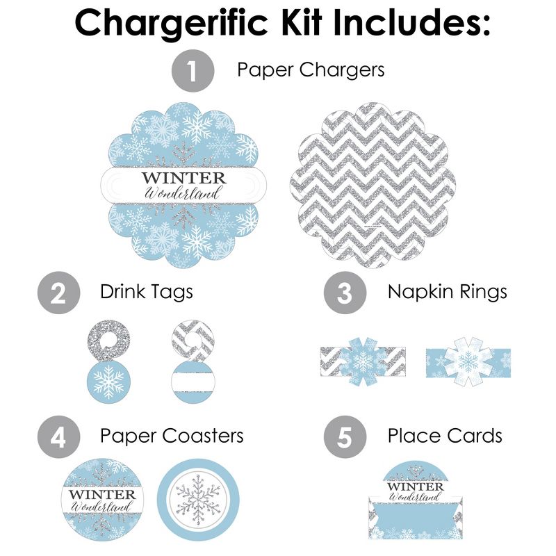 Big Dot of Happiness Winter Wonderland - Snowflake Holiday Party and Winter Wedding Paper Charger and Table Decorations Chargerific Kit for 8, 3 of 9