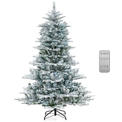 Tangkula 6/7/8 FT Snow Flocked  Christmas Tree w/ 661/1119/1447 PVC & PE Tips 500/620/800 LED Lights