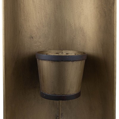 Antiqued Brass Curved Wall Planter with Riveted Accents