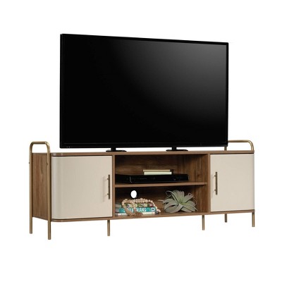 Sindoori Mango and Ivory Mid-Century Modern TV Stand with Cabinet