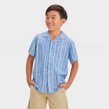 Boys' Short Sleeve Striped Button-Down Shirt - Cat & Jack™ Blue