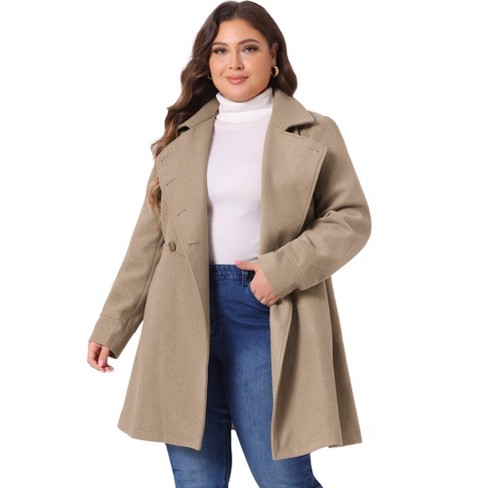 Agnes Orinda Women s Plus Size Winter Fashion Double Breasted Warm Peacoat with Pockets Light Brown 2X